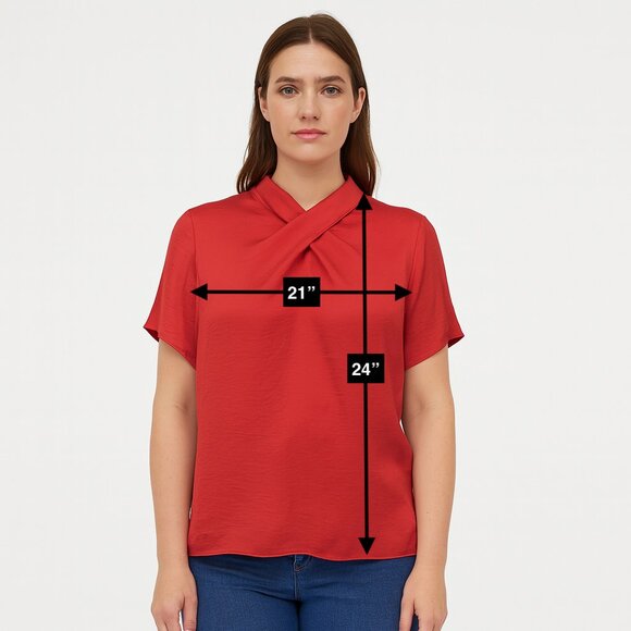 Ann Taylor Factory Red Short Sleeve Blouse Size Large - Picture 2 of 5